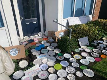 Plates left outside MP's office in support of Marcus Rashford campaign.