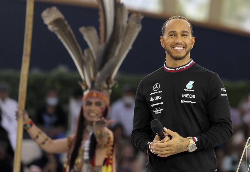 Mercedes' F1 driver Lewis Hamilton at Expo 2020 Dubai on March 14, 2022. AFP