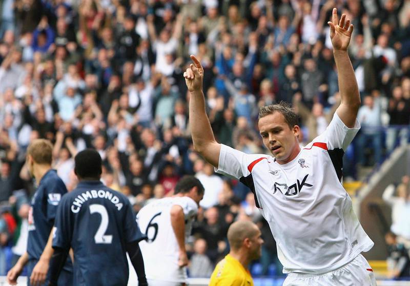 BOLTON, UNITED KINGDOM - SEPTEMBER 23:  Kevin Davies of Bolton celebrates after Ivan Campo of Bolton scores his team's first goal during the Barclays Premier League match between Bolton Wanderers and Tottenham Hotspur at the Reebok Stadium on September 23, 2007 in Bolton, United Kingdom.  (Photo by Ryan Pierse/Getty Images)