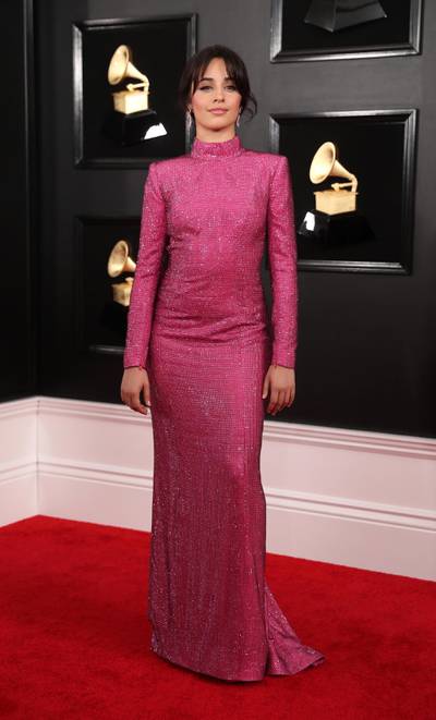 Camila Cabello in high-necked Armani Prive (how very Jane Fonda of her). Photo: Reuters