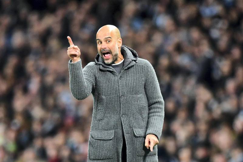 MANCHESTER, ENGLAND - MAY 06:  Josep Guardiola, Manager of Manchester City reacts during the Premier League match between Manchester City and Leicester City at Etihad Stadium on May 06, 2019 in Manchester, United Kingdom. (Photo by Michael Regan/Getty Images)