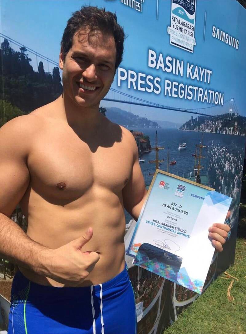 Sean Burgess has also taken on the Bosphorus Intercontinental Swim between Asia and Europe, in 2019.