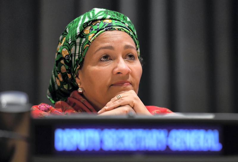 Amina J. Mohammed, Deputy Secretary-General of the United Nations speaks at the UN International Women's Day commemoration with UN officials, gender experts and activists, private sector and celebrities at the United Nations Headquarters on March 8, 2017 in New York. (Photo by ANGELA WEISS / AFP)