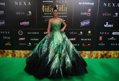 Michael Cinco crafted a handprinted green ballgown for actress Nargis Fakhri. EPA