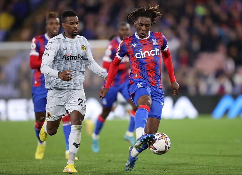 Eberechi Eze of Crystal Palace is challenged by Nelson Semedo of Wolverhampton Wanderers. Getty Images