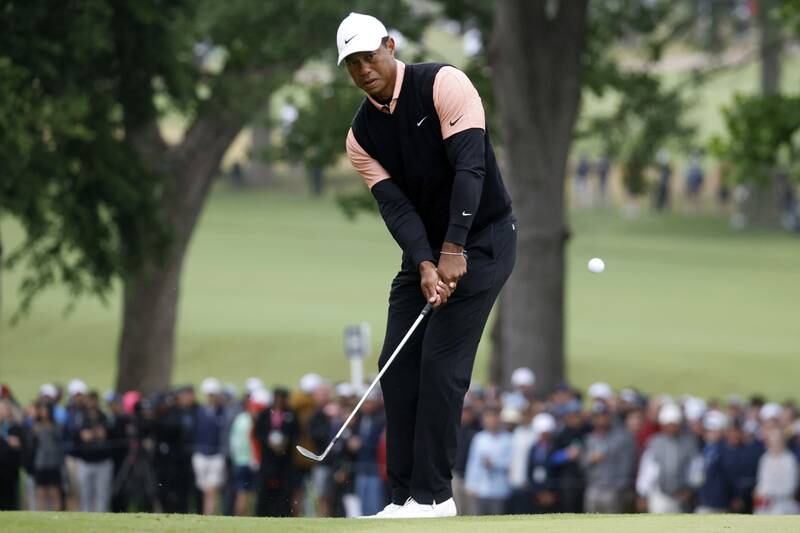 Tiger Woods on the ninth hole during the third round of the PGA Championship in Tulsa, Oklahoma. EPA
