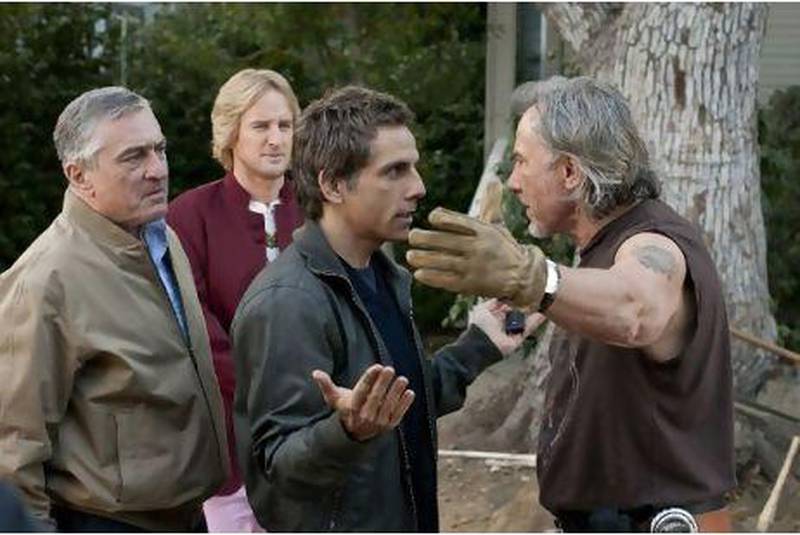 Robert De Niro as Jack Byrnes, Owen Wilson as Kevin Rawley, Ben Stiller as Greg Focker and Harvey Keitel in Universal Pictures' Little Fockers.