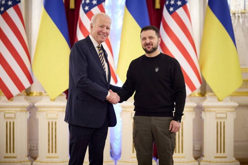Ukraine's President Volodymyr Zelenskyy with US President Joe Biden in Kyiv. The two leaders are due to meet again in Washington this week. Reuters