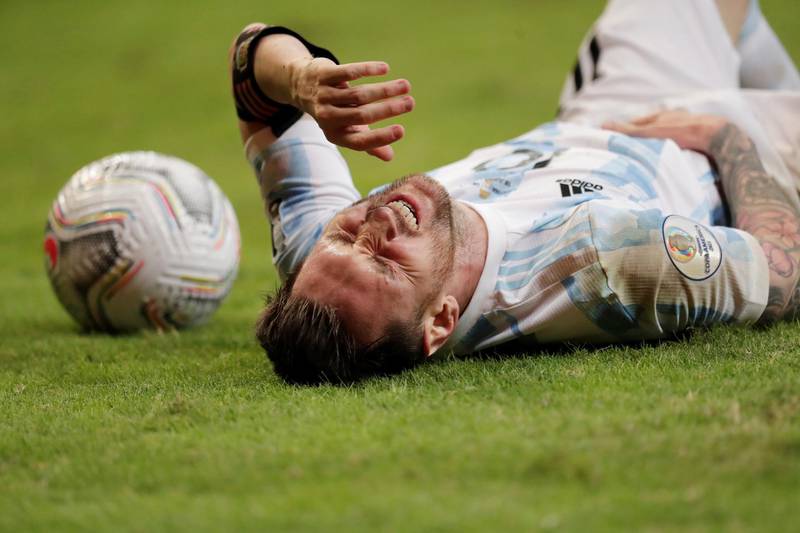 Messi on the pitch during the match against Uruguay. Reuters