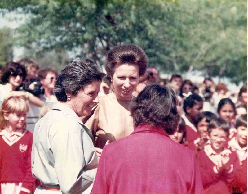 Head teacher Bernadette McCarthey with Princess Anne during her 1987 visit. Photo: Dubai English Speaking School
