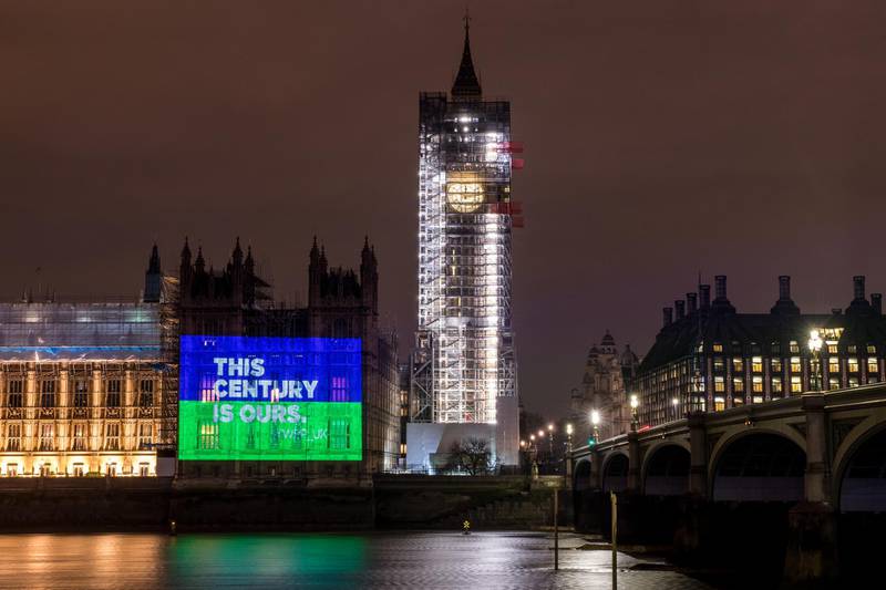 LONDON, ENGLAND - FEBRUARY 06:  Slogans are projected onto the side of the Houses of Parliament by the Women's Equality Party to mark the centenary of the Representation of People Act at Houses of Parliament on February 6, 2018 in London, England. On February 6, 1918, the Representation of People Act was passed which allowed women to vote for the first time in the United Kingdom. 2018 marks 100 years since the Women's suffrage movement won the right to vote, led by Emmeline Pankhurst.  (Photo by Chris J Ratcliffe/Getty Images)