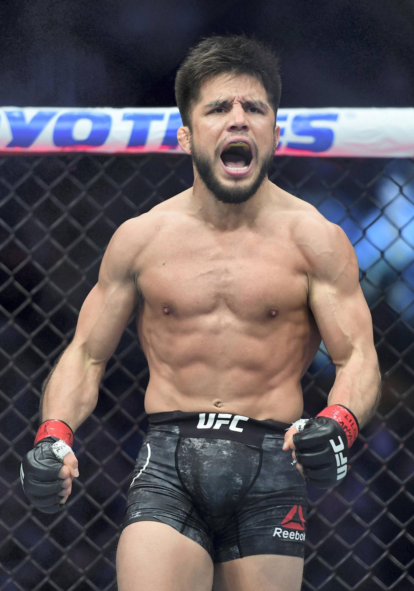 NEW YORK, NEW YORK - JANUARY 19: Henry Cejudo reacts after defeating TJ Dillashaw in the first round during their UFC Flyweight title match at UFC Fight Night at Barclays Center on January 19, 2019 in New York City.   Sarah Stier/Getty Images/AFP