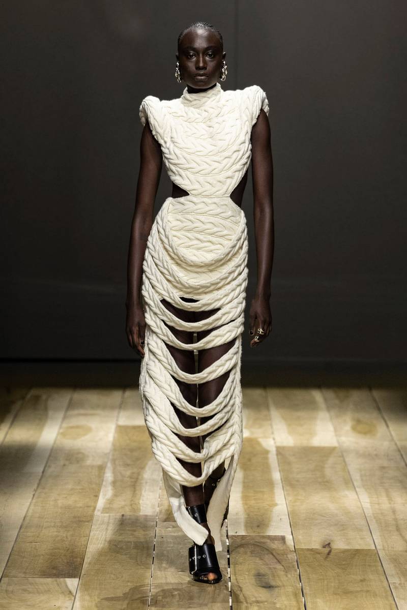 Ropes of plaited wool made into a dress at Alexander McQueen autumn/winter 2023. Photo: Alexander McQueen