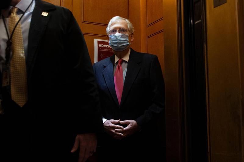 Senate Majority Leader Mitch McConnell takes an elevator near the Senate floor on Capitol Hill in Washington, DC. EPA