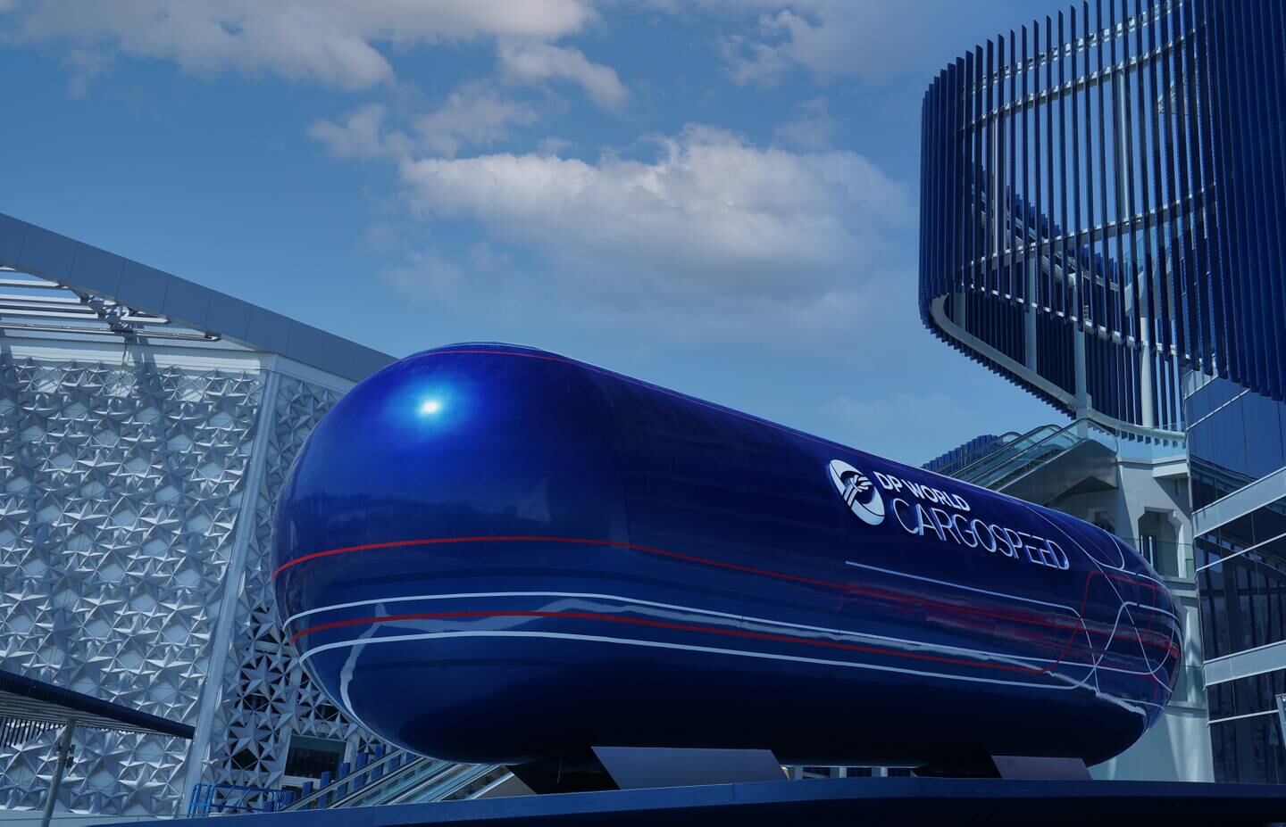 The Hyperloop pod at DP World's Expo pavilion. Hyperloop is poised to revolutionise the on-demand global logistics market. Photo: Courtesy Virgin Hyperloop