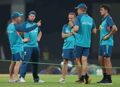 Australia's senior players and management during training in Lucknow. Getty