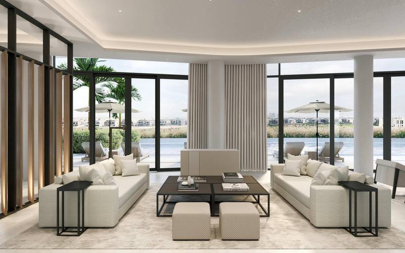 The living room in the Dubai Hills project. Courtesy Alix Lawson