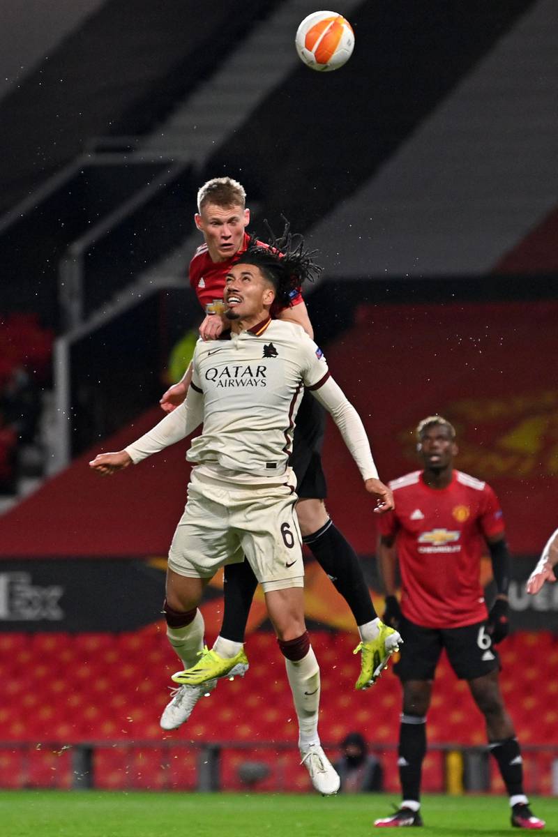 Scott McTominay 7 - Key role with Fred to provide a base and try to force turnovers high up where United thought Roma would be vulnerable. Had a chance after 55 and then kneed a shot to safety in front of his own goal. Got around more in the second half – the best half of football played under Solskjaer. AFP