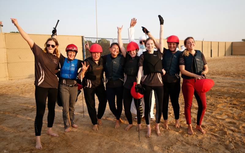 The all-female camel racing team. EPA