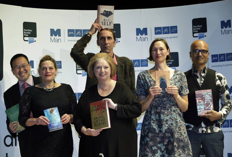 Mantel (centre) with fellow Man Booker Prize shortlisted authors, Tan Twan Eng, Deborah Levy, Will Self,  Alison Moore and Jeet Thayil at a photocall in October 2012. AP Photo