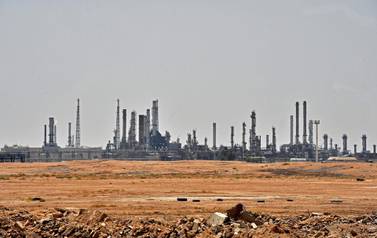  A picture taken on September 15, 2019 shows an Aramco oil facility near Al Khurj area, just south of the Saudi capital Riyadh. AFP