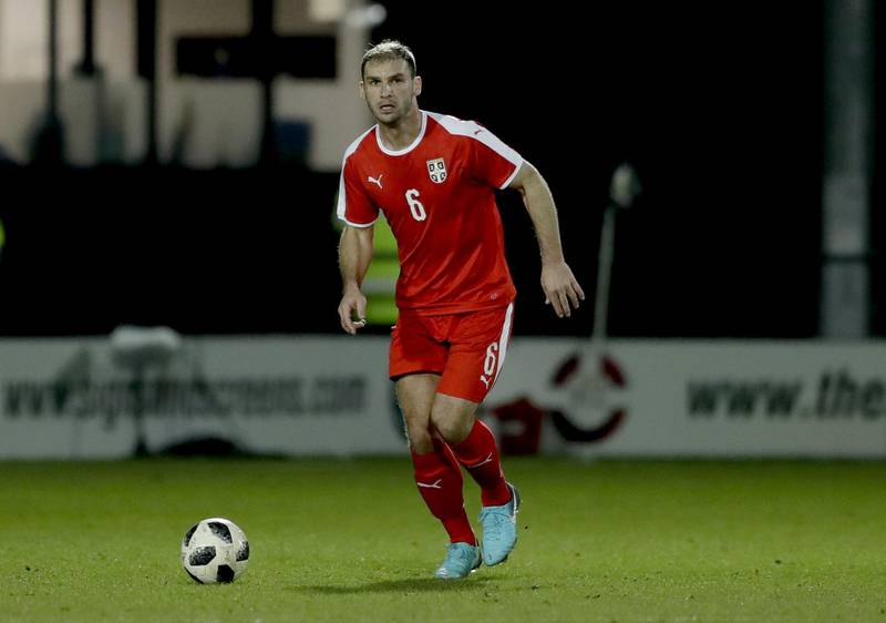 FILE - In this March 27, 2018 file photo, Serbia defender Branislav Ivanovic during the international friendly soccer match between Serbia and Nigeria at The Hive Stadium in London. (AP Photo/Matt Dunham, File)