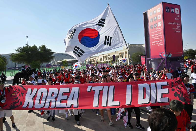 South Korea supporters arrive at the Education City Stadium in Al Rayyan, north-west of Doha. AFP