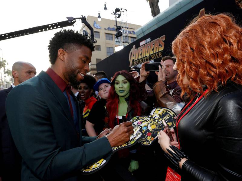 Chadwick Boseman greets fans at the premiere of 'Avengers: Infinity War'. Reuters