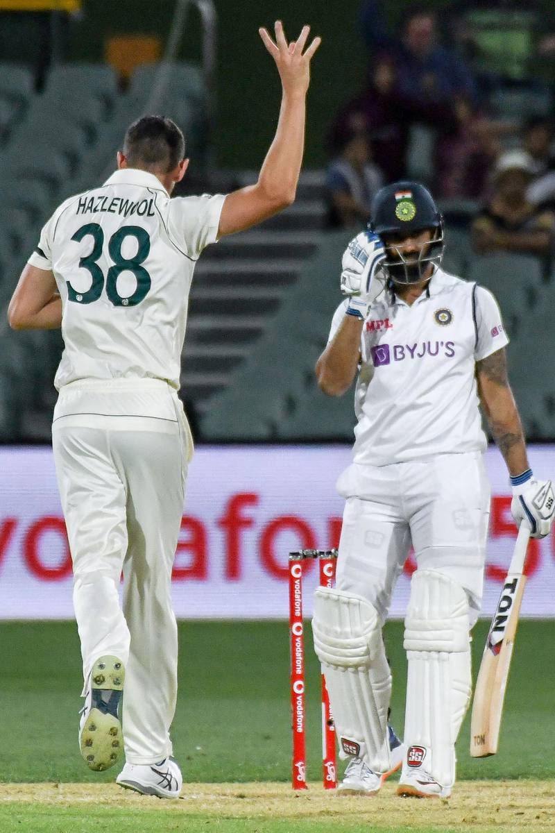 Australia's pacer Josh Hazlewood traps India batsman Hanuma Vihari lbw on Thursday. AFP
