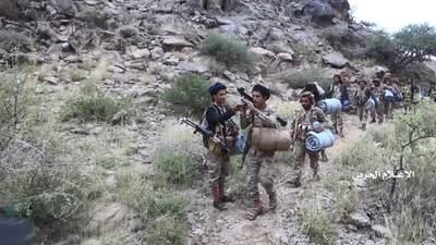 Houthi fighters in the Al Jubah district of Yemen's Marib province, in another frame grab from video handed out by the Houthi media centre. Reuters