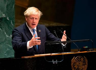 British Prime Minister Boris Johnson speaks during the 74th session of the United Nations General Assembly. AFP 