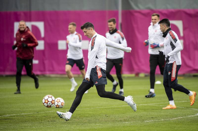 Bayern Munich attacker Robert Lewandowski at training. AP
