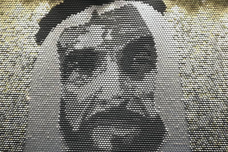 Dubai, United Arab Emirates - Reporter: Alexandra Chaves. Arts and Lifestyle. Newly opened Double Tree by Hilton Dubai M Square Hotel has unveiled an artwork portrait of Sheikh Zayed created by design studio Giles Miller. The work is made from more than 20,000 individual discs arranged to create the full image. Wednesday, March 31st, 2021. Dubai. Chris Whiteoak / The National