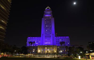 In Los Angeles, City Hall was illuminated in purple light. Mark J Terrill / AP photo