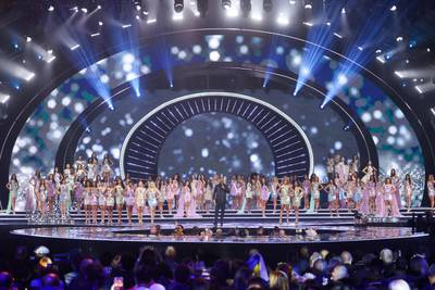 US television host Steve Harvey hosts the 70th Miss Universe beauty pageant. AFP