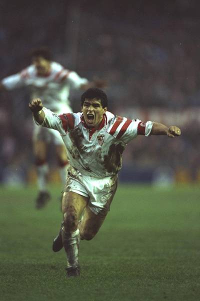Jan 1993:  Diego Maradona of Seville in action during a match. \ Mandatory Credit: Shaun  Botterill/Allsport