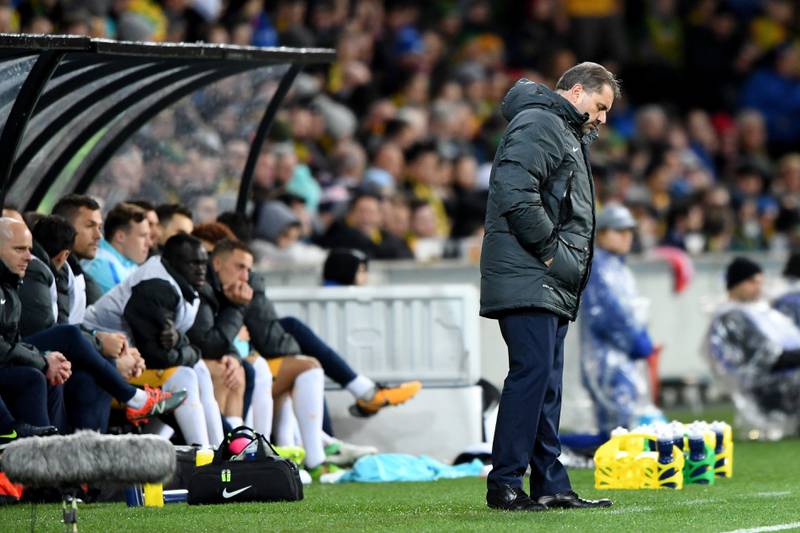 epa06185086 Australia's head coach Ange Postecoglou reacts during the 2018 FIFA World Cup qualification match between Australia and Thailand at AAMI Park in Melbourne, Australia, 05 September 2017.  EPA/JOE CASTRO AUSTRALIA AND NEW ZEALAND OUT