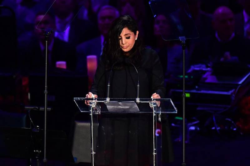 Kobe Bryant's wife Vanessa Bryant speaks during the "Celebration of Life for Kobe and Gianna Bryant" service at Staples Center in Downtown Los Angeles on February 24, 2020. AFP