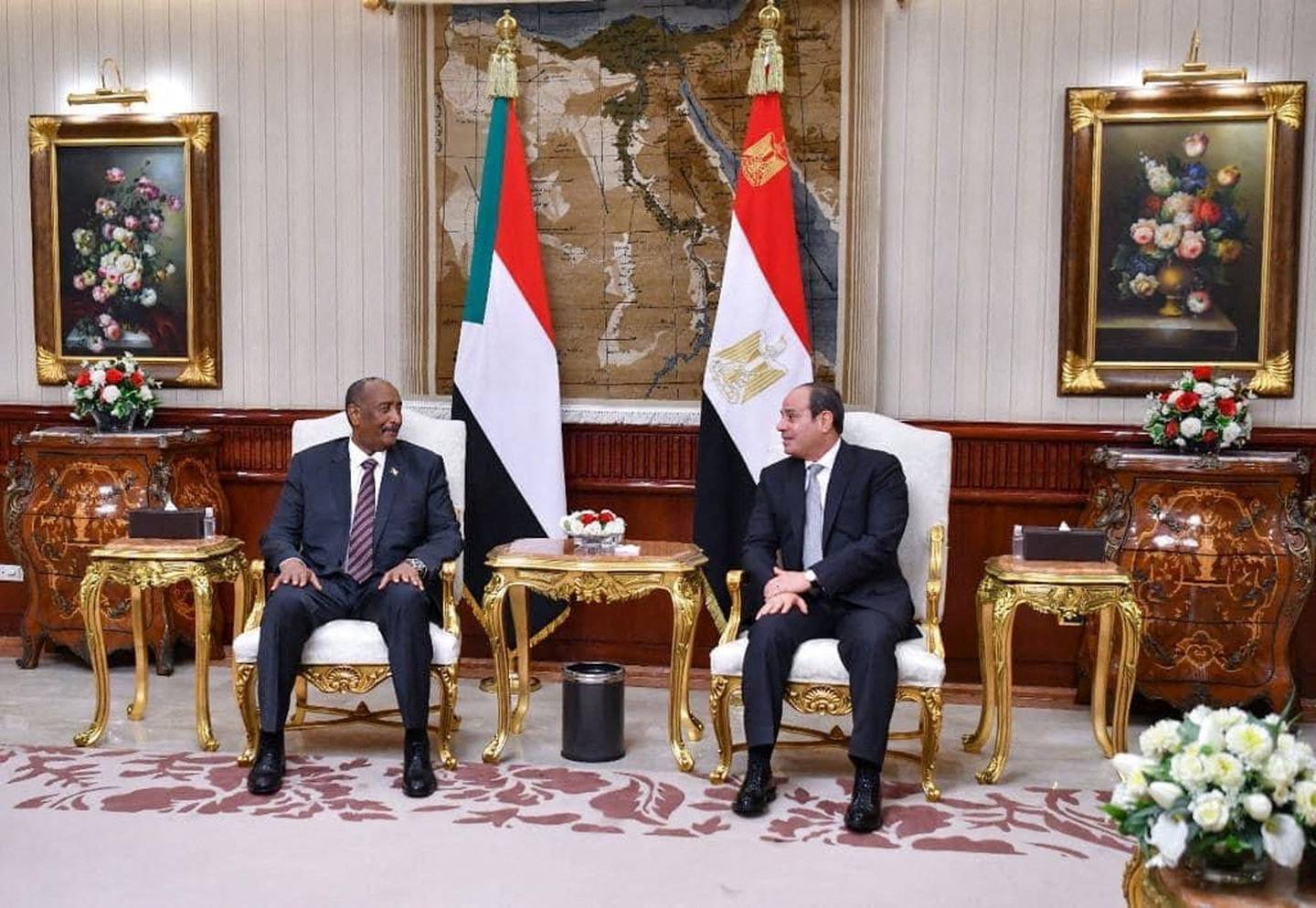 Egyptian President Abdel Fattah El Sisi and Sudan's military leader Gen Abdel Fattah Al Burhan during talks in Cairo in September. Reuters 