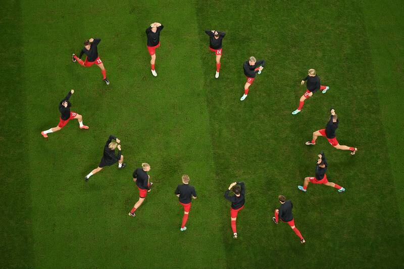 Denmark's players warm up. Getty 