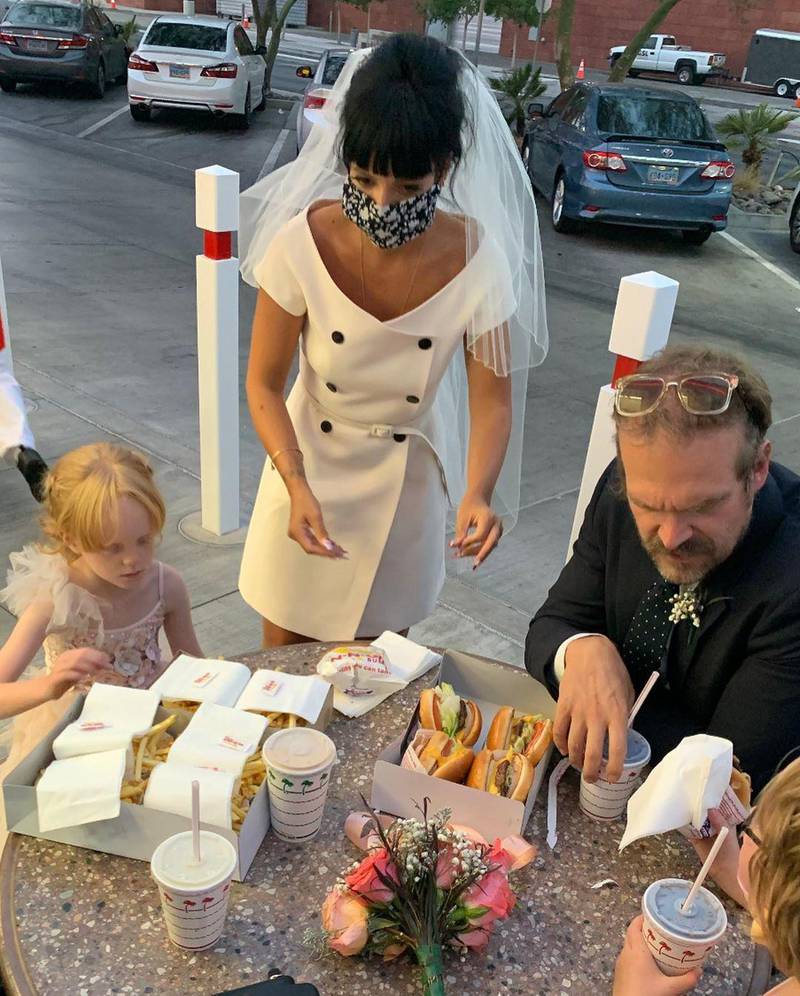 Also at the wedding were Lily Allen's two daughters, Marnie Rose, 7, and Ethel, 8. The family had In-N-Out burgers after the ceremony. Instagram / David Harbour