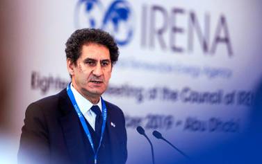 International Renewable Energy Agency chief, Francesco La Camera, addresses a meeting in Abu Dhabi. Victor Besa / The National 