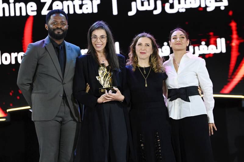 From left, Ozzy Agu, a guest, Joana Hadjithomas and Shahad Ameen 