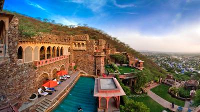 An aerial view of the Surya Kund swimming pool at Neemrana Fort Palace. Photo: Neemrana Fort Palace