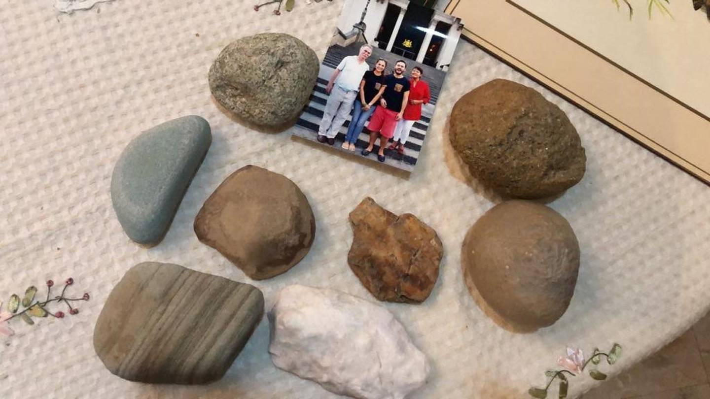 A photo of stones previously collected by Fitton on areas he has visited 