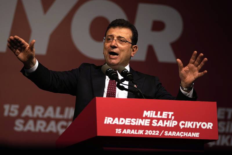 Istanbul Mayor Ekrem Imamoglu speaks to his supporters in Istanbul. AP Photo