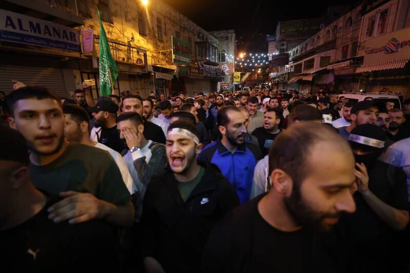 Palestinians in the West Bank city of Nablus protest against a strike on a hospital in Gaza, on October 17. EPA