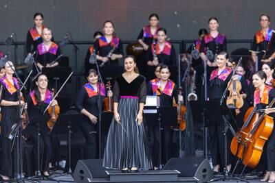 Specially created for Expo 2020 Dubai by Oscar-winning composer AR Rahman, the all-female Firdaus Orchestra features musicians from 23 nationalities across the Arab world, with some as young as 15. Photo: Expo 2020 Dubai