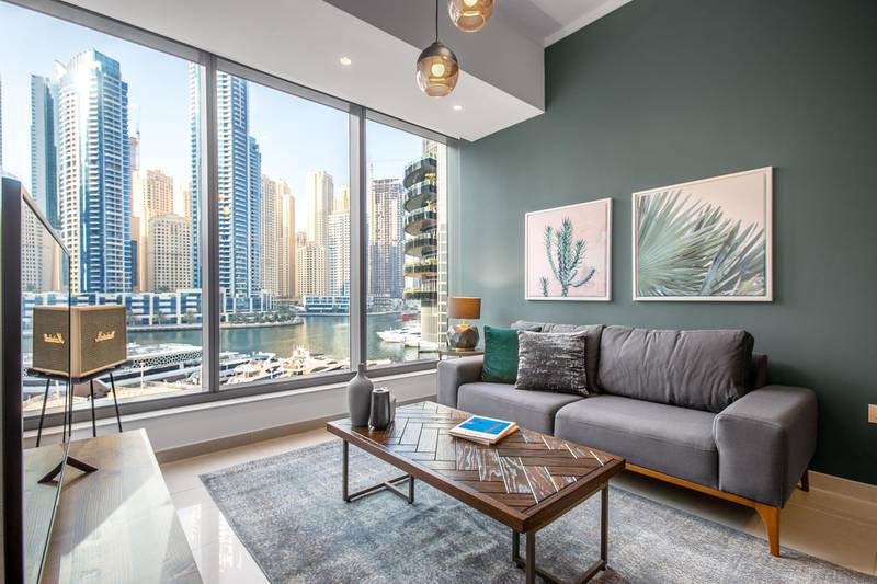 Blueground offers mid to long-term stay apartments in popular Dubai neighbourhoods, such as Downtown, Dubai Marina, City Walk and DIFC. Courtesy Blueground