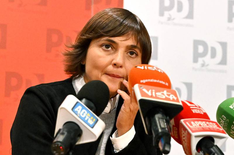 Debora Serracchiani, vice president of the Italian centre-left Democratic Party, addresses the media. AFP